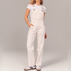 A&F white denim overalls